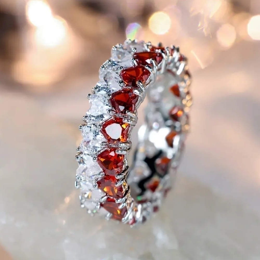 New women's red heart rhinestone ring - Picture 2 of 4